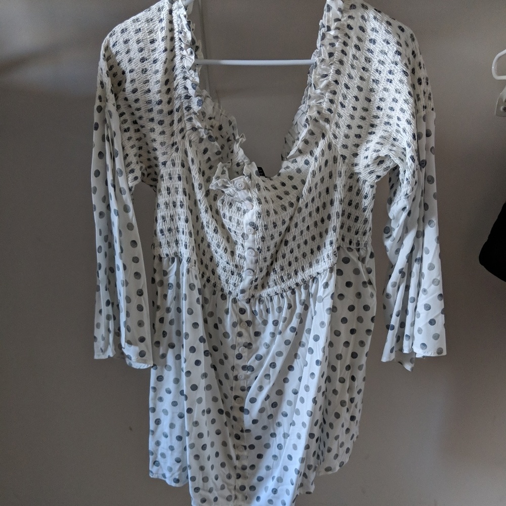 Torrid white dark gray off the shoulder blouse